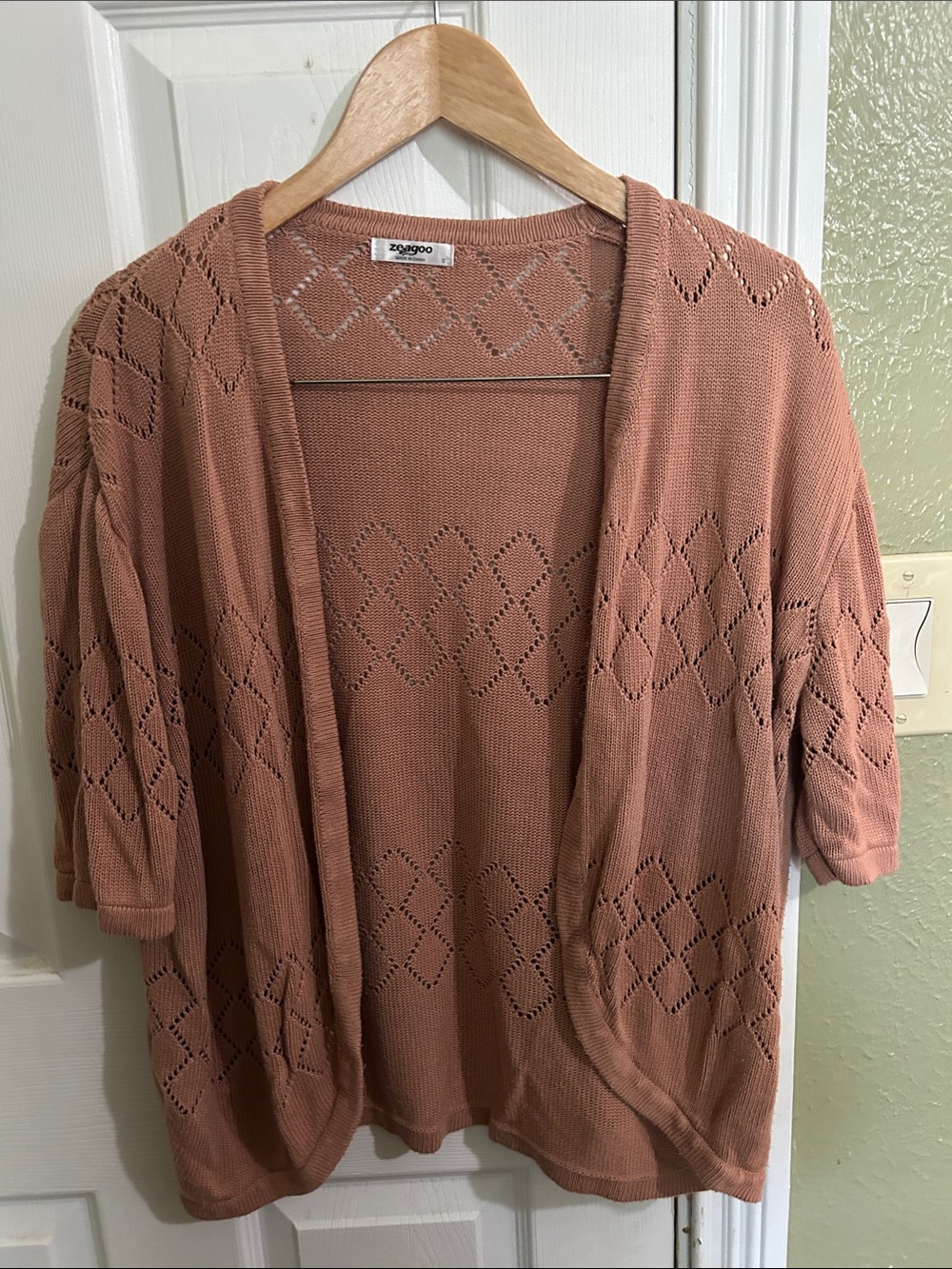 zeagoo Rosewood Open-Front Short Sleeve Knit Cardigan